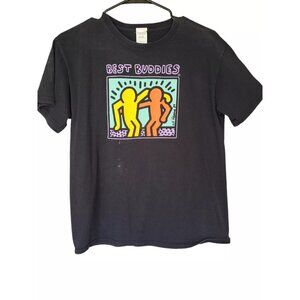 Vintage 1989 Keith Haring Best Buddies Art T-shirt Youth L Black Short Sleeve Su